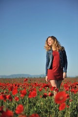Obraz na płótnie Canvas girl in poppy field