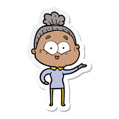 sticker of a cartoon happy old woman