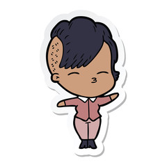 sticker of a cartoon squinting girl