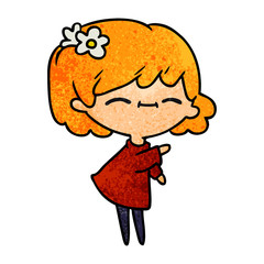 textured cartoon of cute kawaii girl