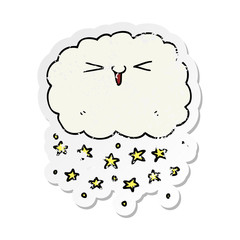 distressed sticker of a happy cartoon cloud