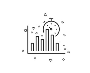 Report timer line icon. Column graph sign. Growth diagram chart symbol. Geometric shapes. Random cross elements. Linear Report timer icon design. Vector