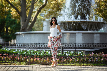 Outdoor fashion street stile portrait of woman