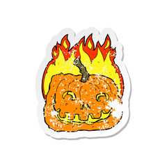 retro distressed sticker of a cartoon burning pumpkin