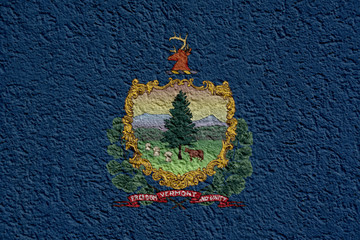 US State Politics Or Business Concept: Vermont Flag Wall With Plaster, Background Texture
