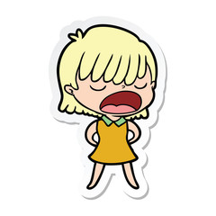 Obraz premium sticker of a cartoon woman talking loudly