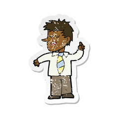 retro distressed sticker of a cartoon man with good idea