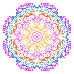 Simple Round Floral Mandala, Ethno Motive. Bright Ornament Consists Of Simple Shapes. Vector Illustration.. For Home Decor, Coloring Book, Card, Invitation, Tattoo. Anti-Stress Therapy Pattern.