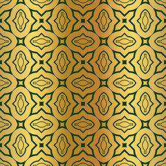Pattern Of Geometric Shapes. Seamless Vector Illustration. For The Interior Design, Wallpaper, Printing, Textile Industry, Scrapbook Paper. Luxury design in green gold color