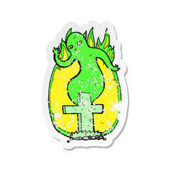 retro distressed sticker of a cartoon ghost rising from grave