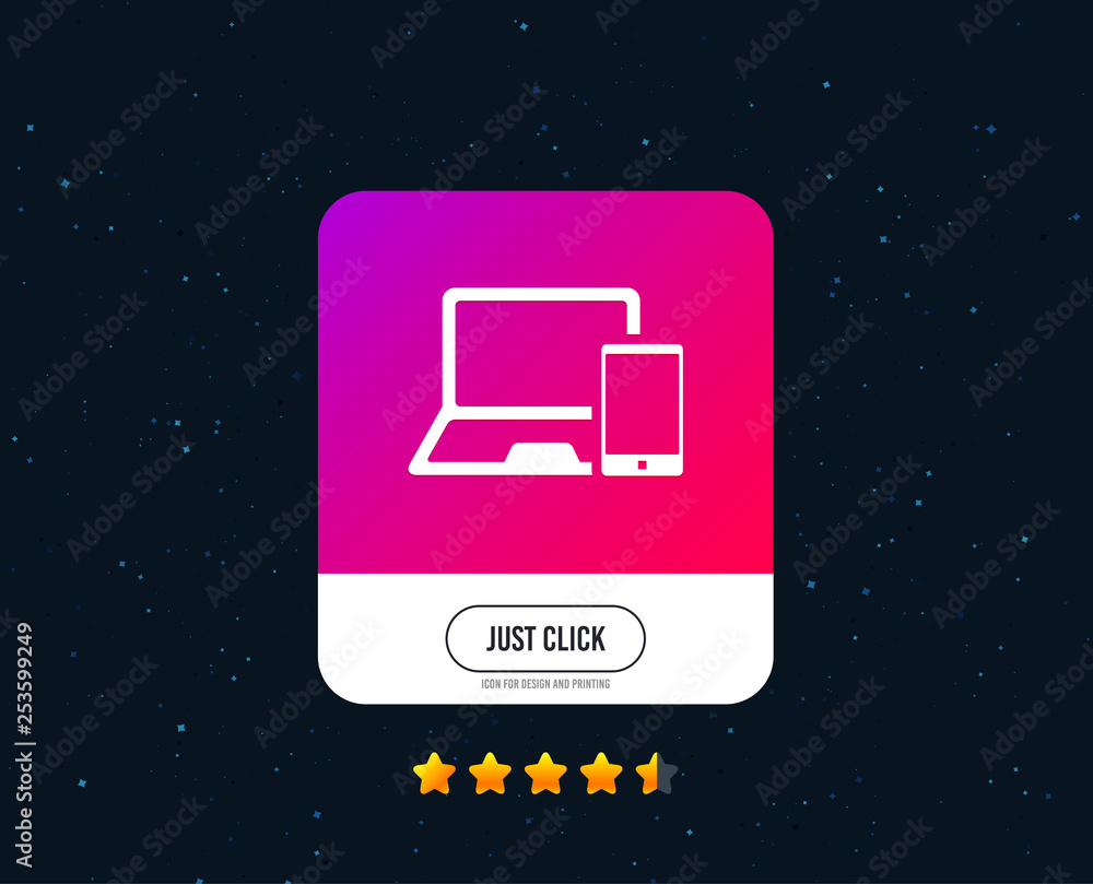 Poster mobile devices sign icon. notebook with smartphone symbol. web or internet icon design. rating stars