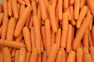 Pile of vibrant orange color carrots for background and banner