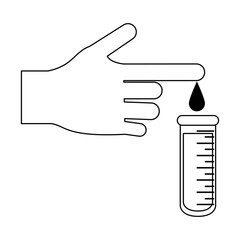 hand dropping blood on test tube in black and white