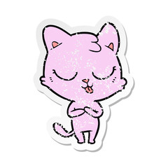 distressed sticker of a cartoon cat