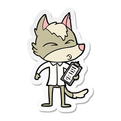 sticker of a cartoon office wolf whistling