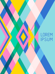 Cover page layout vector template geometric design with triangles and stripes pattern.