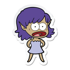 sticker of a cartoon shocked elf girl