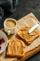 peanut butter sandwich, dessert (sweets or snacks, breakfast). food background. top photo