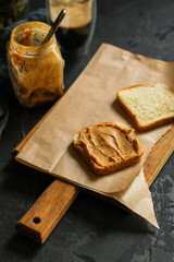 peanut butter sandwich, dessert (sweets or snacks, breakfast). food background. top photo