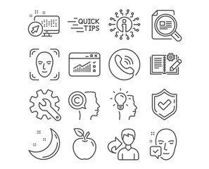 Set of Education, Face detection and Customisation icons. Check article, Engineering documentation and Idea signs. Writer, Web traffic and Face accepted symbols. Quick tips, Detect person, Settings