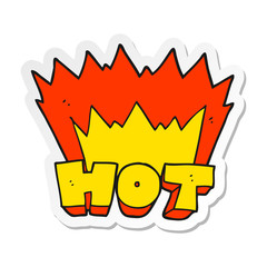 sticker of a cartoon word hot