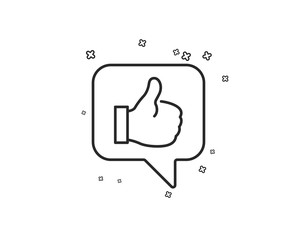 Like line icon. Thumbs up sign. Positive feedback, social media symbol. Geometric shapes. Random cross elements. Linear Like icon design. Vector