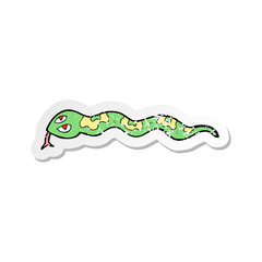 retro distressed sticker of a cartoon hissing snake