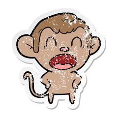 distressed sticker of a shouting cartoon monkey