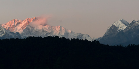 View of Kangchenjunga mountain range, Great Himalaya Range, Sikkim, India