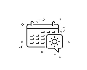 Travel calendar line icon. Trip planning sign. Holidays symbol. Geometric shapes. Random cross elements. Linear Travel calendar icon design. Vector