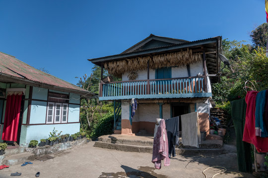Traditional houses in village, Yangthang Village, Gyalshing, West Sikkim, Sikkim, India