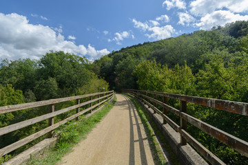 Fototapeta na wymiar rural path across a bridge & its fences