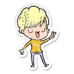 distressed sticker of a cartoon woman talking