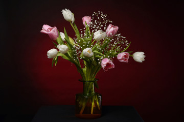 flower vase bouquet fioral tulip pink white nature floral