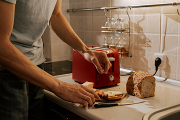 The process of making sandwiches in the toaste