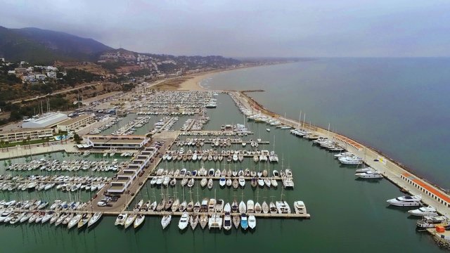 Aerial view of Port Ginesta in Castelldefels. Spain. Drone Photo