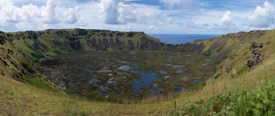 Fototapeta na wymiar Ranu Kau volcano panoramic photography, Easter Island