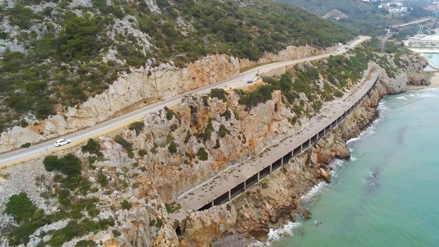 Aerial view of Garraf. Road between Sitges and Castelldefels. Spain. Drone Photo
