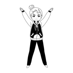 Mature slender woman with collected hair in sportswear that make exercise. Old Men Play Sports.