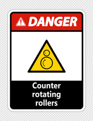 Danger counter rotating rollers sign on transparent background