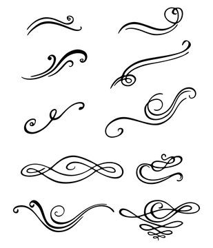Set of decorative design elements. Hand-drawn curls.