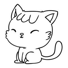 line drawing of cute kawaii cat