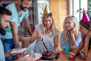 Group of friends celebrating together.