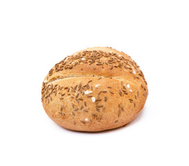 Crispy bun sprinkled with caraway isolated on white background