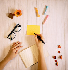 love in office. heart drawn on paper