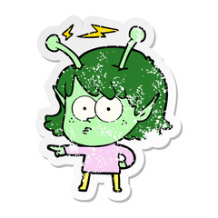 distressed sticker of a cartoon alien girl
