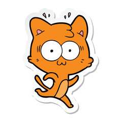 sticker of a cartoon surprised cat running