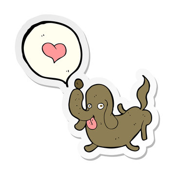 sticker of a cartoon dog with love heart