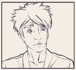 Portrait of young man with sad face