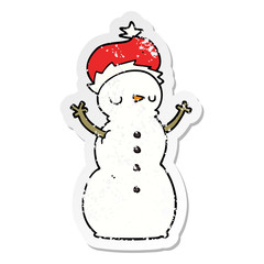 distressed sticker of a cartoon snowman